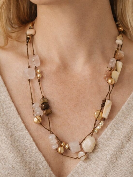 Silpada Rose Quartz Pearls Wood Bead double hung Leather  Silpada Rose Quartz Pearl Necklace Long Leather Cord Boho Pink